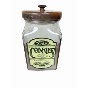VTG 1984 GLASS SECRET RECIPE SJL Products WOOD LID Counter Display COOKIE JAR